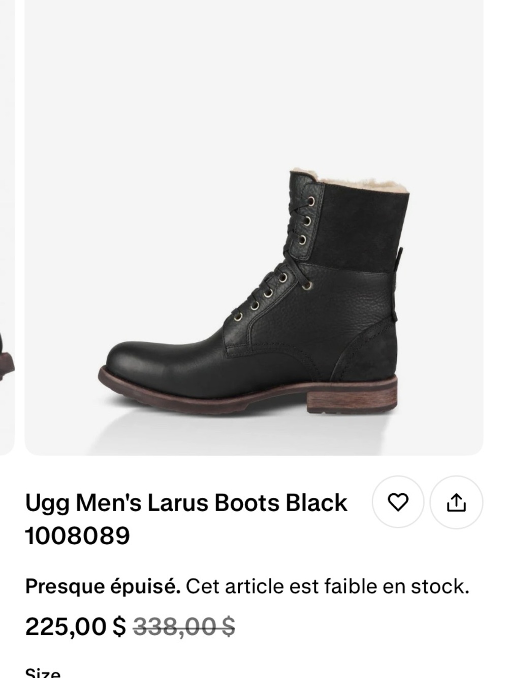 UGG Men's Larus Black Leather Lace-Up Ankle Boots with Shearling Trim